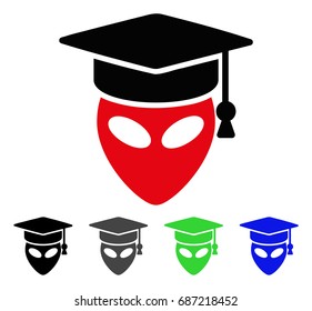 Alien Scientist flat vector illustration. Colored alien scientist gray, black, blue, green icon variants. Flat icon style for graphic design.
