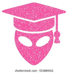 Alien Scientist grainy textured icon for overlay watermark stamps. Flat symbol with dirty texture. Dotted vector pink ink rubber seal stamp with grunge design on a white background.