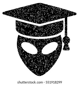 Alien Scientist grainy textured icon for overlay watermark stamps. Flat symbol with dust texture. Dotted vector black ink rubber seal stamp with grunge design on a white background.