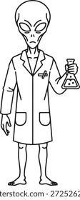 Alien Scientist Silhouette Icon Vector Verde Extraterrestre Usando La Capa De Laboratorio Que Sostiene El Frasco Químico Experimento De Ciencia De Laboratorio Logo Símbolo Signo Ilustración	