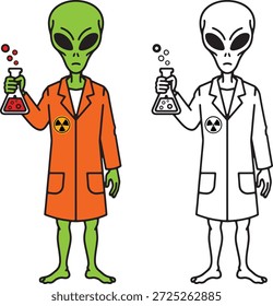 Alien Scientist Silhouette Icon Vector Verde Extraterrestre Usando La Capa De Laboratorio Que Sostiene El Frasco Químico Experimento De Ciencia De Laboratorio Logo Símbolo Signo Ilustración	