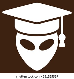 Alien Scientist vector icon. Style is flat white symbol, rounded angles, brown background.