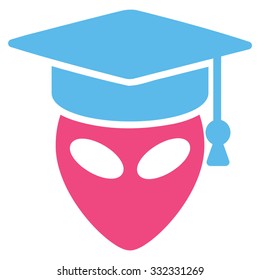 Alien Scientist vector icon. Style is flat bicolor pink and blue symbol, rounded angles, white background.