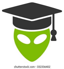 Alien Scientist vector icon. Style is flat bicolor eco green and gray symbol, rounded angles, white background.