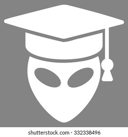 Alien Scientist vector icon. Style is flat white symbol, rounded angles, gray background.