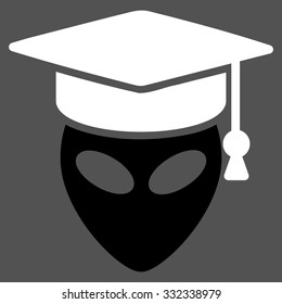 Alien Scientist vector icon. Style is flat bicolor black and white symbol, rounded angles, gray background.