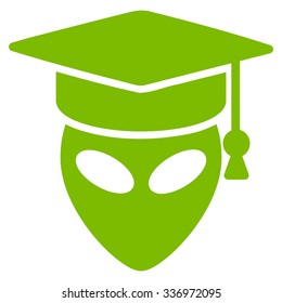 Alien Scientist vector icon. Style is flat eco green symbol, rounded angles, white background.