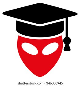 Alien Scientist vector icon. Style is flat bicolor intensive red and black symbol, rounded angles, white background.