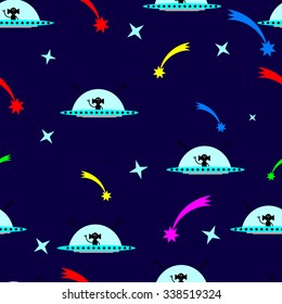Alien seamless pattern background. Ufo pattern. Vector illustration.