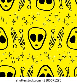Alien seamless pattern on isolated yellow