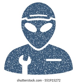 Alien Serviceman grainy textured icon for overlay watermark stamps. Flat symbol with scratched texture. Dotted vector blue ink rubber seal stamp with grunge design on a white background.