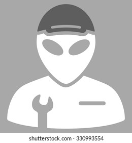 Alien Serviceman vector icon. Style is flat bicolor dark gray and white symbol, rounded angles, silver background.