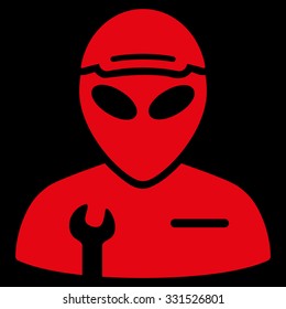 Alien Serviceman vector icon. Style is flat red symbol, rounded angles, black background.