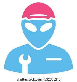 Alien Serviceman vector icon. Style is flat bicolor pink and blue symbol, rounded angles, white background.