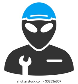 Alien Serviceman vector icon. Style is flat bicolor blue and gray symbol, rounded angles, white background.