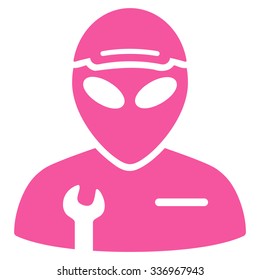 Alien Serviceman vector icon. Style is flat pink symbol, rounded angles, white background.