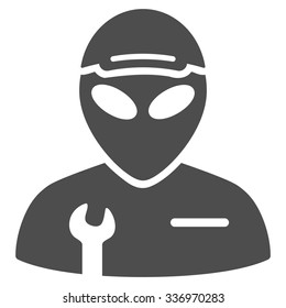 Alien Serviceman vector icon. Style is flat gray symbol, rounded angles, white background.