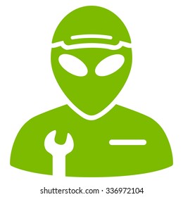 Alien Serviceman vector icon. Style is flat eco green symbol, rounded angles, white background.