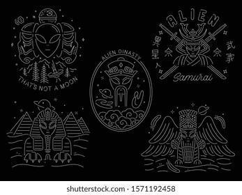 Alien set of neon style vector badges and designs for any use