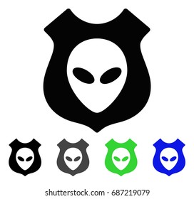 Alien Shield flat vector pictograph. Colored alien shield gray, black, blue, green pictogram versions. Flat icon style for graphic design.