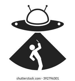 Alien ship kidnapped person. Man photographing UFO