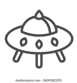 Alien ship line icon, cosmos concept. Vector graphics. Spaceship for humanoid aliens, UFO plate sign on white background, outline style icon for mobile or web design