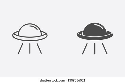 Alien ship outline and filled vector icon sign symbol