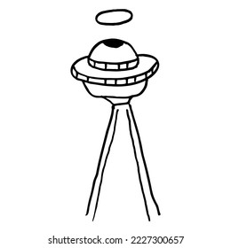 alien ship pencil sketch design or spaceship suitable for children's coloring books, children's creativity. Vector illustration.
