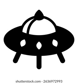 Alien ship solid icon, cosmos concept. Vector graphics. Spaceship for humanoid aliens, UFO plate sign on white background, style mobile or design
