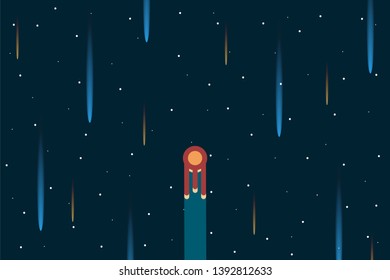 Alien ship and the space. Alien ship is flying in space. Adventure at universe. Vector illustration design. 