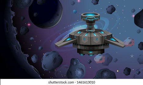 Alien ship in space scene illustration