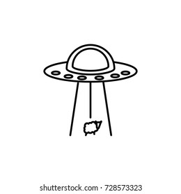 Alien ship steal sheep icon on white background