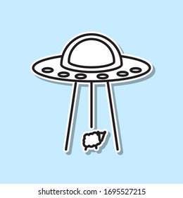 Alien ship steal sheep sticker icon. Simple thin line, outline vector of space icons for ui and ux, website or mobile application