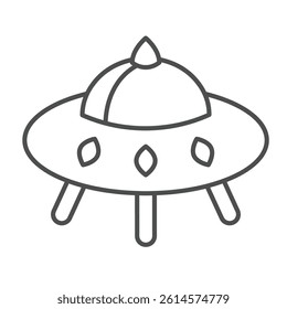 Alien ship thin line icon, cosmos concept. Vector graphics. Spaceship for humanoid aliens, UFO plate sign on white background, linear style icon for mobile or web design