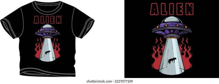 Alien ship t-shirt design background color is a black and t-shirt color is a black beautiful color and beautiful design