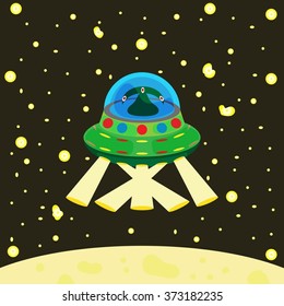 The alien ship. Vector illustration.