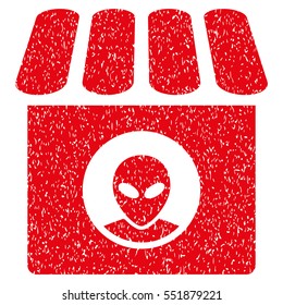 Alien Shop grainy textured icon for overlay watermark stamps. Flat symbol with dust texture. Dotted vector red ink rubber seal stamp with grunge design on a white background.