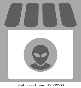 Alien Shop vector icon. Style is flat bicolor dark gray and white symbol, rounded angles, silver background.