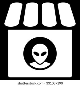 Alien Shop vector icon. Style is flat white symbol, rounded angles, black background.