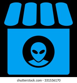 Alien Shop vector icon. Style is flat blue symbol, rounded angles, black background.