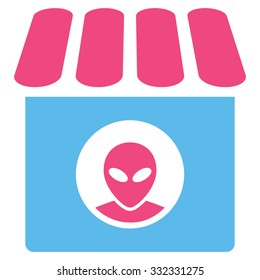 Alien Shop vector icon. Style is flat bicolor pink and blue symbol, rounded angles, white background.