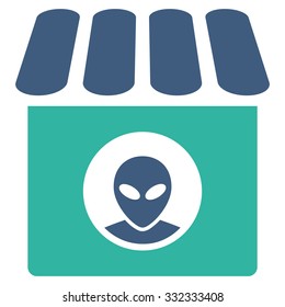 Alien Shop vector icon. Style is flat bicolor cobalt and cyan symbol, rounded angles, white background.