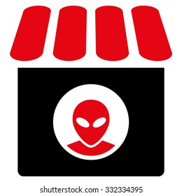 Alien Shop vector icon. Style is flat bicolor intensive red and black symbol, rounded angles, white background.