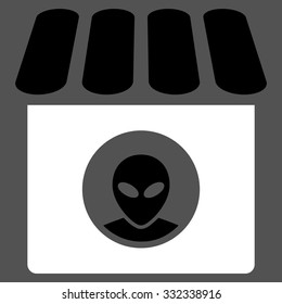 Alien Shop vector icon. Style is flat bicolor black and white symbol, rounded angles, gray background.
