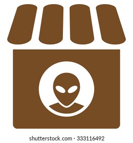 Alien Shop vector icon. Style is flat brown symbol, rounded angles, white background.