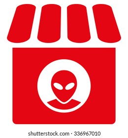 Alien Shop vector icon. Style is flat red symbol, rounded angles, white background.