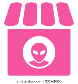 Alien Shop vector icon. Style is flat pink symbol, rounded angles, white background.