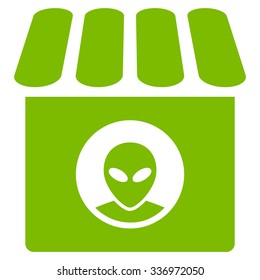 Alien Shop vector icon. Style is flat eco green symbol, rounded angles, white background.