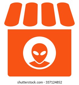 Alien Shop vector icon. Style is flat orange symbol, rounded angles, white background.