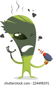 Alien shot himself with ray gun cartoon
